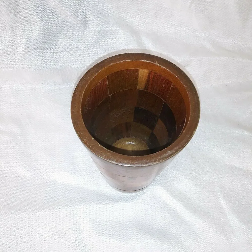 Handmade Wood Checkerboard Pattern Drinking Cup